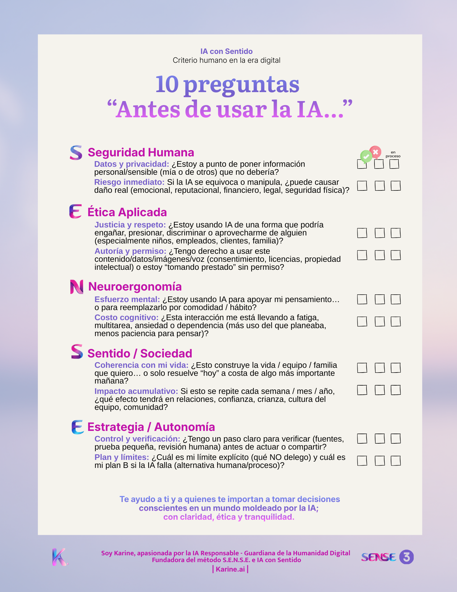 10 preguntas antes de usar la IA — checklist del método SENSE