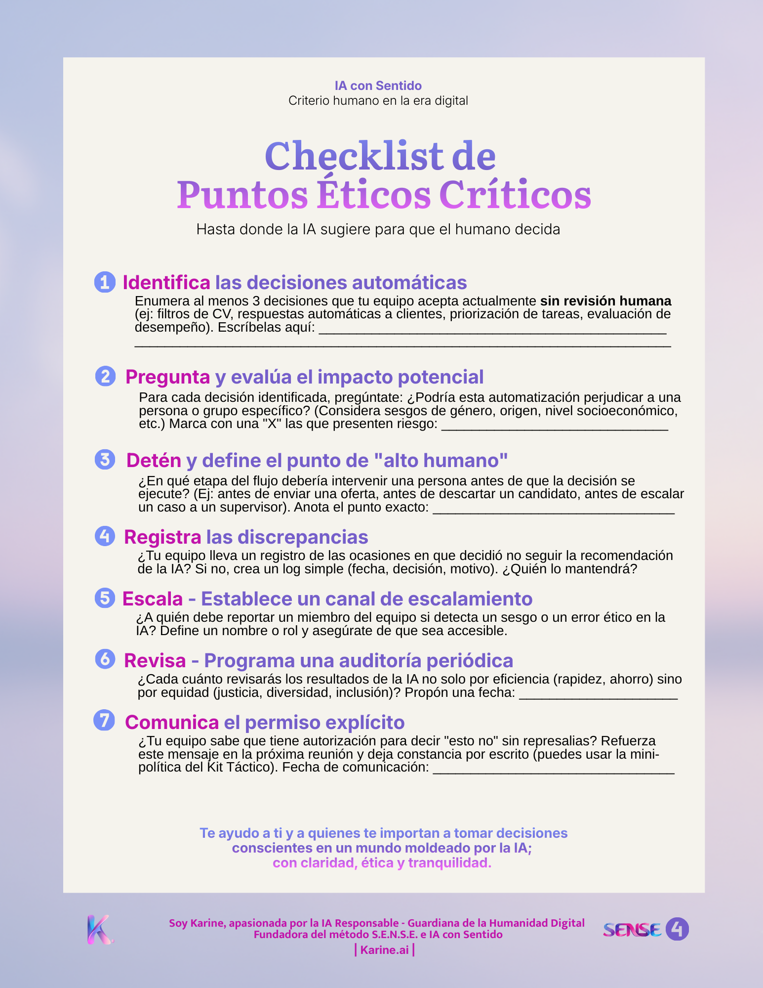 Checklist de puntos éticos críticos — pilar Ética Aplicada del método SENSE