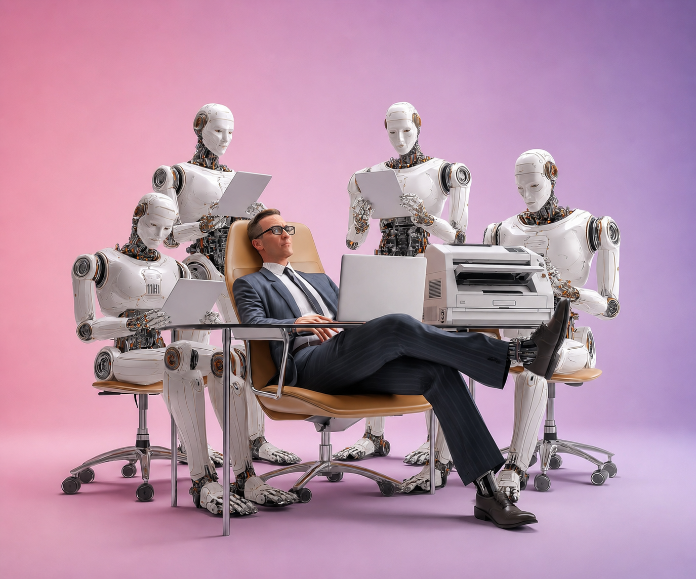 Pizarra de oficina con tres reglas escritas a mano sobre el uso de inteligencia artificial en el equipo