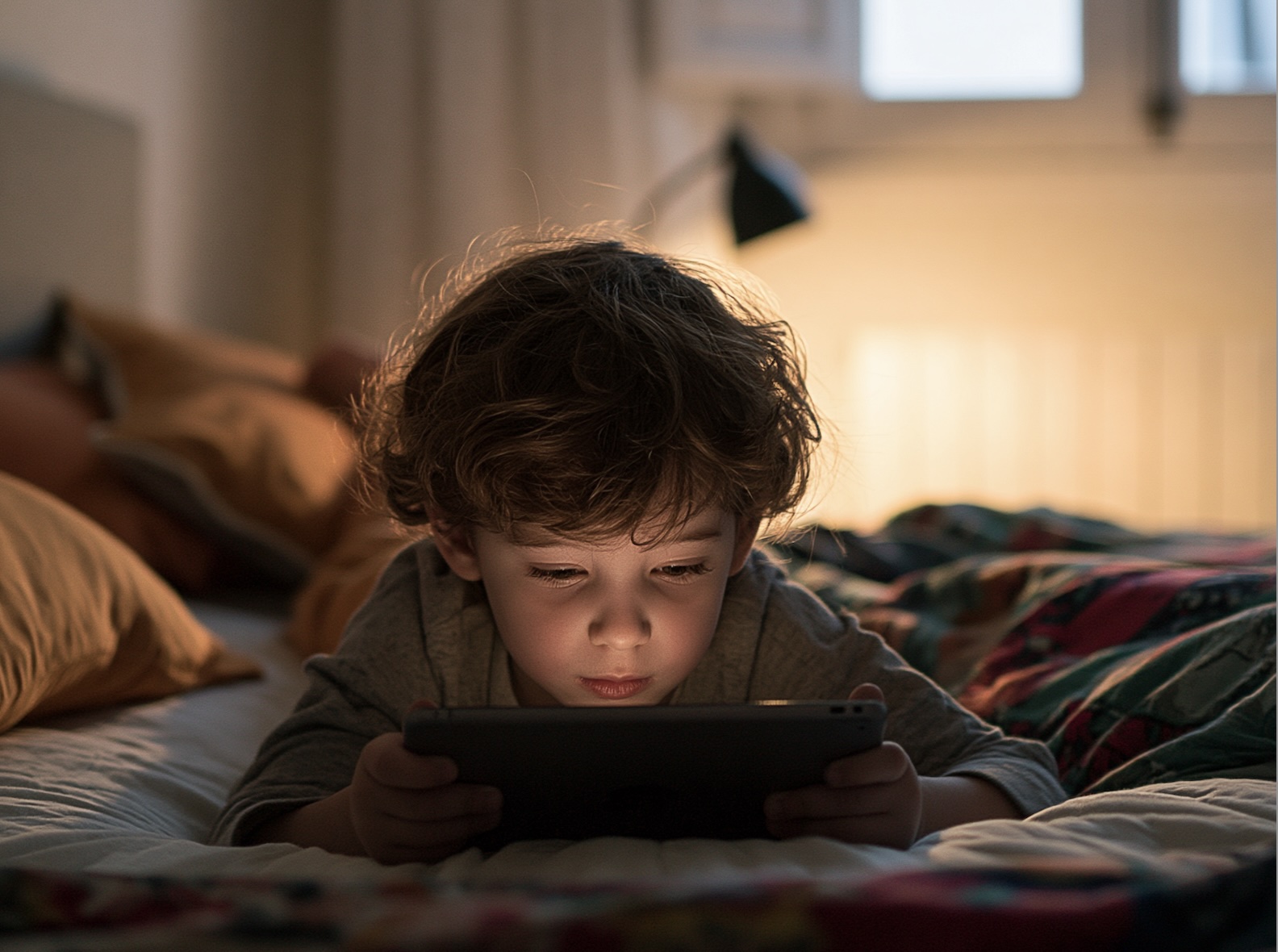 Un teléfono con las aplicaciones de redes sociales junto a la silueta de una figura infantil, representando la tensión entre la infancia digital y la protección algorítmica