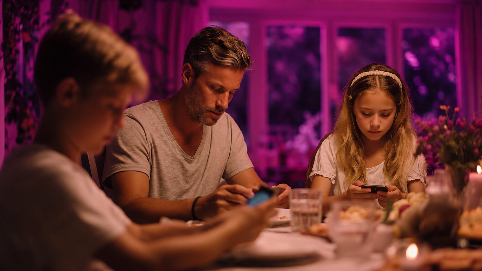 Sala de una casa en verano con dispositivos encendidos sobre la mesa y luz de tarde entrando por la ventana, representando los hábitos digitales de una familia en vacaciones